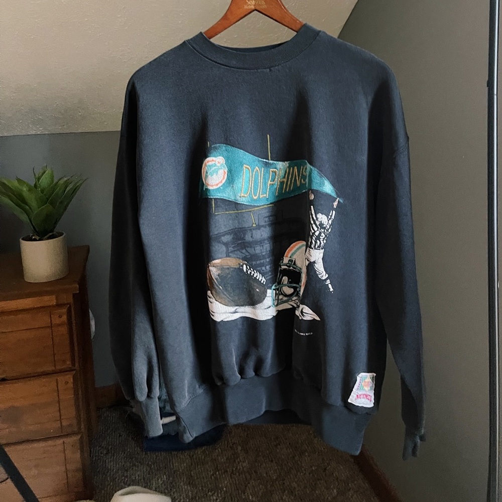 Vintage Nutmeg Mills Miami Dolphins Embroidered Sweatshirt 1993